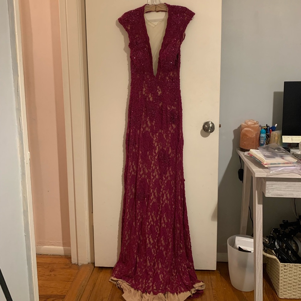 Jovani Open Back Formal Berry dress